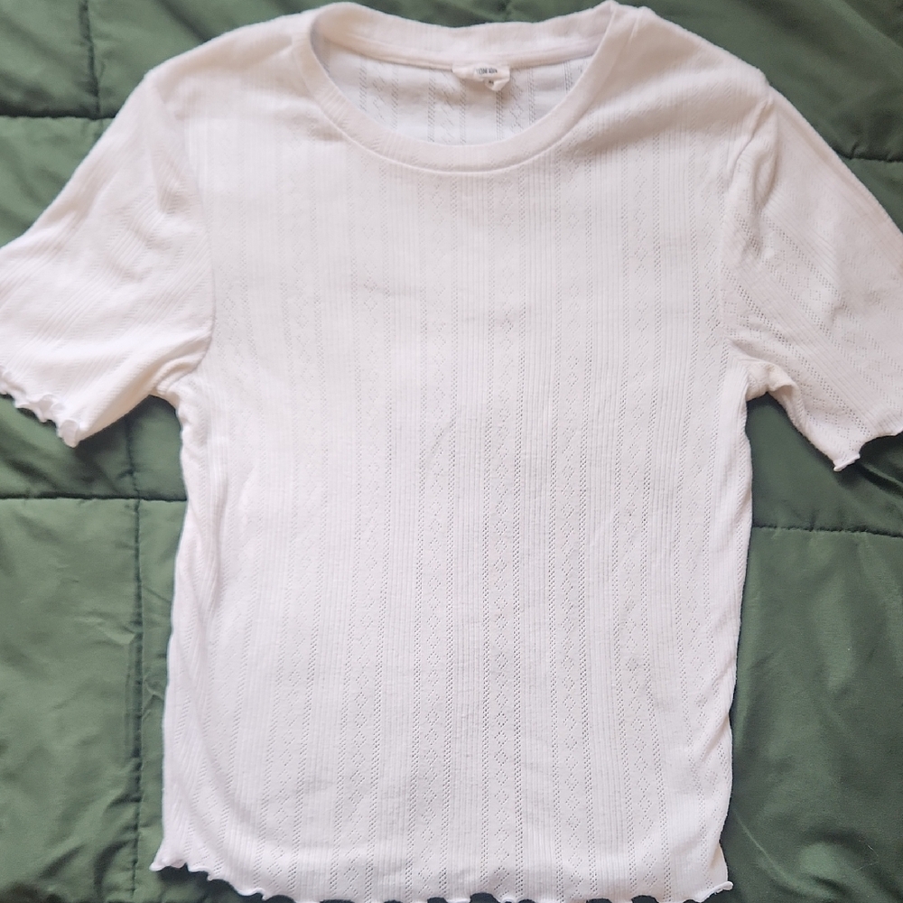 Cotton On Pointelle White Short Sleeve Tee XS